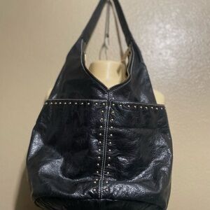 Black Studded Leather Tote Bag vintage good condition a little pencil stain